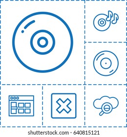 Software icon. set of 6 software outline icons such as disc on fire, browser window, cancel, search cloud