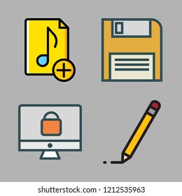 software icon set. vector set about music file, diskette, monitor and edit icons set.
