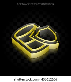 Software icon: Yellow 3d Database With Shield made of paper tape on black background, transparent shadow, EPS 10 vector illustration.