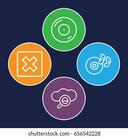 Software icons set. set of 4 software outline icons such as disc on fire, cancel