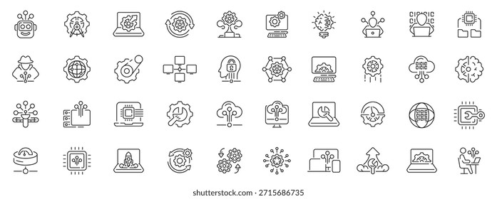 Conjunto de iconos de software. iconos de línea editables, lineales, desarrollo App y símbolos de tecnología