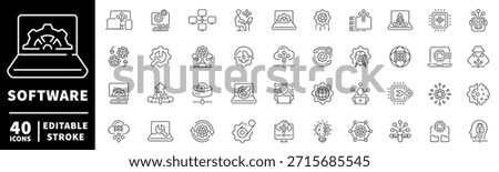 Software icons set. editable line icons, linear, app development and tech symbols
