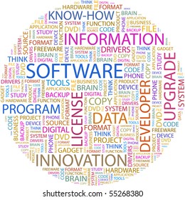 SOFTWARE. Illustration with different association terms in white background.