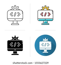 Software industry icon. Information technology sector. Computer programming. Installation of applications. Information technology. Flat design, linear and color styles. Isolated vector illustrations