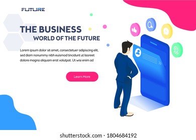 Software infographics, code location, idea for designer content. UI design concept with character and text. Programming SEO phone vector illustration. Flat isometric concept with character. 