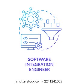 Icono de concepto de degradado azul de ingeniero de integración de software. Sistemas complejos. Ilustración de la línea delgada de la idea abstracta de la trayectoria del ingeniero de software. Dibujo de contorno aislado. Se usa una fuente Myriad Pro-Bold