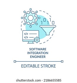 Software integration engineer turquoise concept icon. Software engineer path abstract idea thin line illustration. Isolated outline drawing. Editable stroke. Arial, Myriad Pro-Bold fonts used