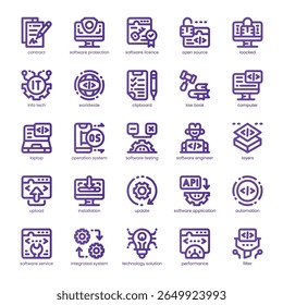 Pacote de Ícones de Licença de Software para o seu design de site, celular, apresentação e logotipo. Design de cores básico da linha de ícone da licença de software. Ilustração de gráficos vetoriais e traçado editável.