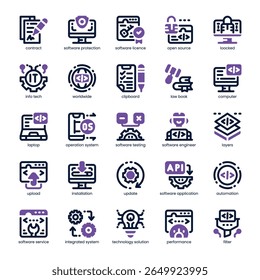 Pacote de Ícones de Licença de Software para o seu design de site, celular, apresentação e logotipo. Design de tom duplo de ícone de licença de software. Ilustração de gráficos vetoriais e traçado editável.