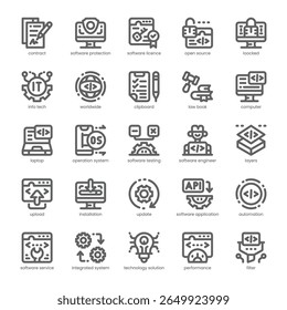Pacote de Ícones de Licença de Software para o seu design de site, celular, apresentação e logotipo. Design de tópicos de ícone de licença de software. Ilustração de gráficos vetoriais e traçado editável.