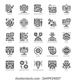 Pacote de Ícones de Licença de Software para o seu design de site, celular, apresentação e logotipo. Software License Icon design sólido. Ilustração de gráficos vetoriais e traçado editável.