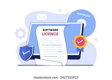 Ilustración de licencia de software. Ilustración plana del vector