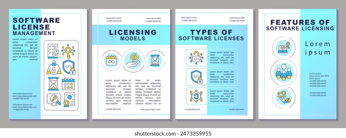 Software licenses management brochure template. Leaflet design with linear icons. Editable 4 vector layouts for presentation, annual reports