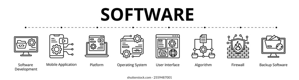 Software Line Banner Web Icon Set Vector Illustration