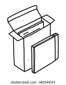 software package box / cartoon vector and illustration, black and white, hand drawn, sketch style, isolated on white background.