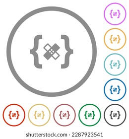Software patch flat color icons in round outlines on white background