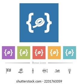 Software patch flat white icons in square backgrounds. 6 bonus icons included.
