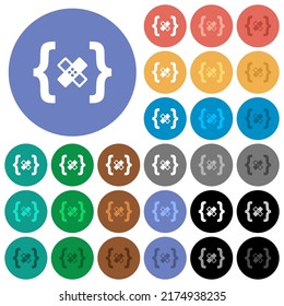 Software patch multi colored flat icons on round backgrounds. Included white, light and dark icon variations for hover and active status effects, and bonus shades.