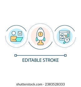 Software production testing loop concept icon. Developing websites. Release management improvement abstract idea thin line illustration. Isolated outline drawing. Editable stroke. Arial font used