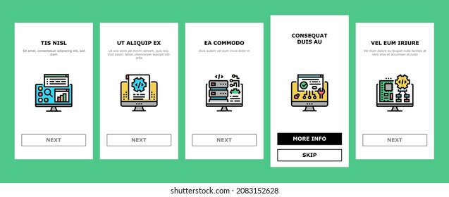 Software Program Development Onboarding Mobile App Page Screen Vector. Freeware Download And Upload For Sharing, Programming Code And Script, Hacked And License Software. Firmware Illustrations