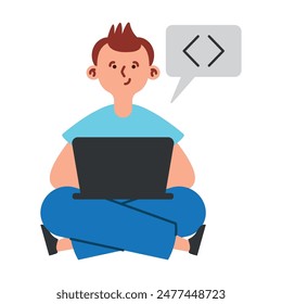 software programmer work with laptop isolated