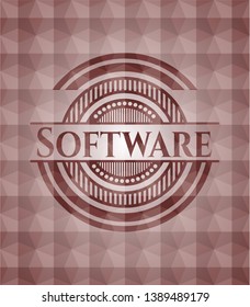 Software red seamless emblem or badge with abstract geometric polygonal pattern background.