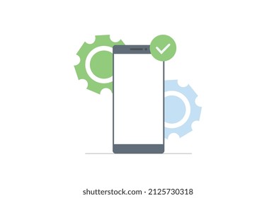 Software repair application, smartphone on white background with icons, vector size, modern style illustrations.