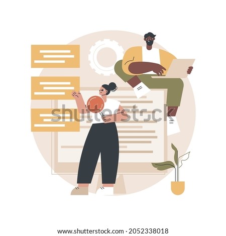 Software requirement description abstract concept vector illustration. Software system description, agile tool, business analysis, project development specifications, document abstract metaphor.