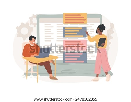 Software requirement description isolated concept vector illustration. Software system description, agile tool, business analysis, project development specifications, document vector concept.