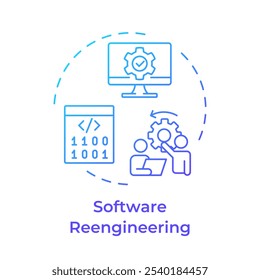 Software reverse engineering blue gradient concept icon. Code analysis. System restructuring, improvement. Round shape line illustration. Abstract idea. Graphic design. Easy to use in article