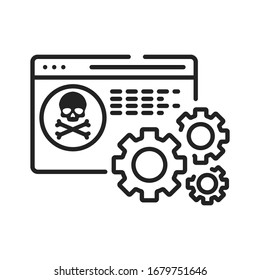 Software scam black line icon on white background. Web fraud. Fake programs. Malware. Pictogram for web page, mobile app, promo. UI UX GUI design element.