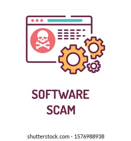 Software scam color line icon on white background. Web fraud. Fake programs. Malware. Pictogram for web page, mobile app, promo. UI UX GUI design element. Editable stroke.