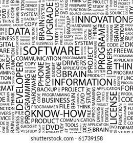 SOFTWARE. Seamless vector background. Wordcloud illustration. Illustration with different association terms.