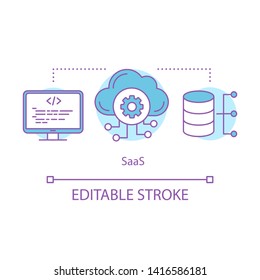 Software as а service concept icon. Saas idea thin line illustration. Cloud computing. Database, server. Web data storage. Vector isolated outline drawing. Editable stroke