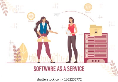 Software as Service Platform Infrastructure for Business Control. Secure Cloud Data Storage. Businesswoman Download Information via Internet. Wireless Connection. Smart Technology. Vector Illustration