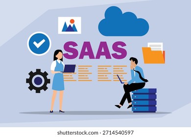 Software as a Service (SaaS)-Geschäftsmodell: Cloud-Mitgliedschaft und Anwendungsentwicklung 2d flache Vektorgrafik