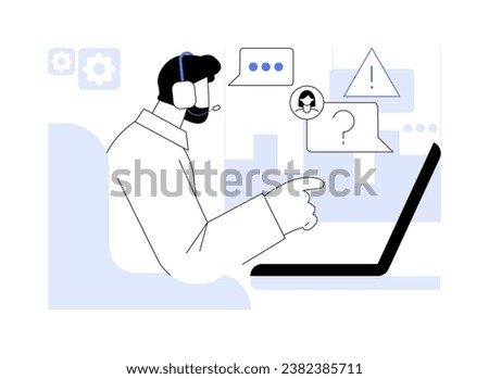 Software support specialist abstract concept vector illustration. Customer support representative talk with client wearing headset, online tech consultant, software maintenance abstract metaphor.
