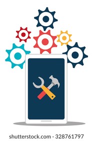 Software system computer product  design, vector illustration.