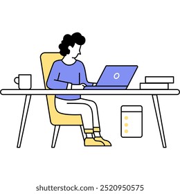 Ícone do testador de software homem frente do laptop na mesa