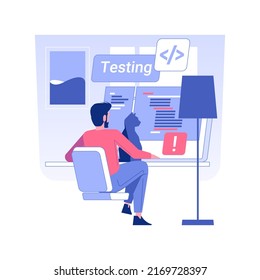 Software tester isolated concept vector illustration. Man with cat tests software from home, IT company QA team, remote job, digital nomad, self-employed professional vector concept.