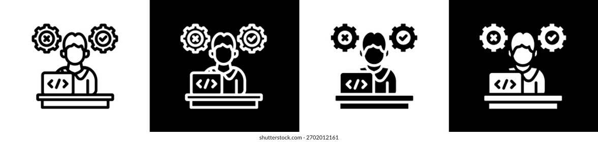 Línea Del Probador Del Software Y Icono Del Estilo Del Glifo En Fondo Blanco Y Negro
