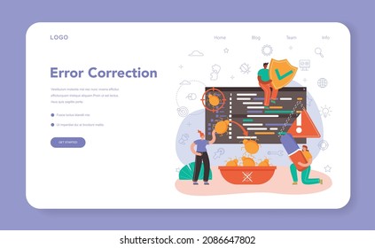 Software tester web banner or landing page. Application or website code testing. Software development and debugging. IT specialist searching for bugs. Isolated flat vector illustration