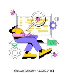 Software testing abstract concept vector illustration. IT software application testing, quality assurance, QA team, bug fixing, automation and manual, website and mobile abstract metaphor.