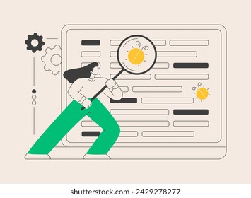 Ilustración abstracta del vector del concepto de la prueba del software. Pruebas de aplicaciones de software de TI, garantía de calidad, equipo de control de calidad, corrección de errores, automatización y manual, sitio web y metáfora abstracta móvil.