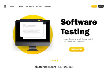 Software testing banner. Development, programming, coding on computer illustration. Vector on isolated white background. EPS 10