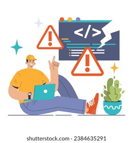 Software testing. Code testing and debugging. IT specialist searching for bugs using functional methods. Website and application development. Flat vector illustration