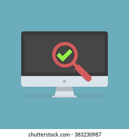 Software Testing Flat Icon. Software Testing Vector Illustration. Flat Design. Software Testing Successful. Checkmark Symbol