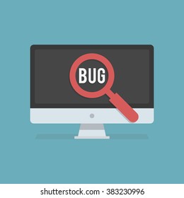 Software Testing Flat Icon. Software Testing Vector Illustration. Flat Design. The Software Testing Found A Bug.