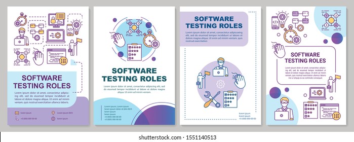 Software testing roles brochure template. IT analysts. Flyer, booklet, leaflet print, cover design with linear illustrations. Vector page layouts for magazines, annual reports, advertising posters