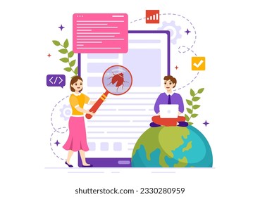 Software Testing Vector Illustration with Application Engineering, Debugging Development Process, Programming and Coding in Hand Drawn Templates